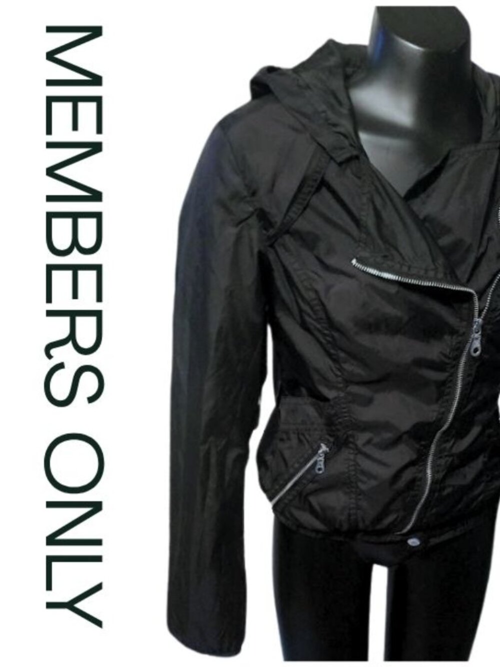 Members Only Women's Black Hooded Moto Jacket - Size XS